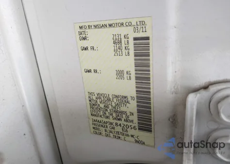 2011 Nissan Maxima 3.5 Sv from USA, damaged, VIN 1N4AA5AP3BC842056